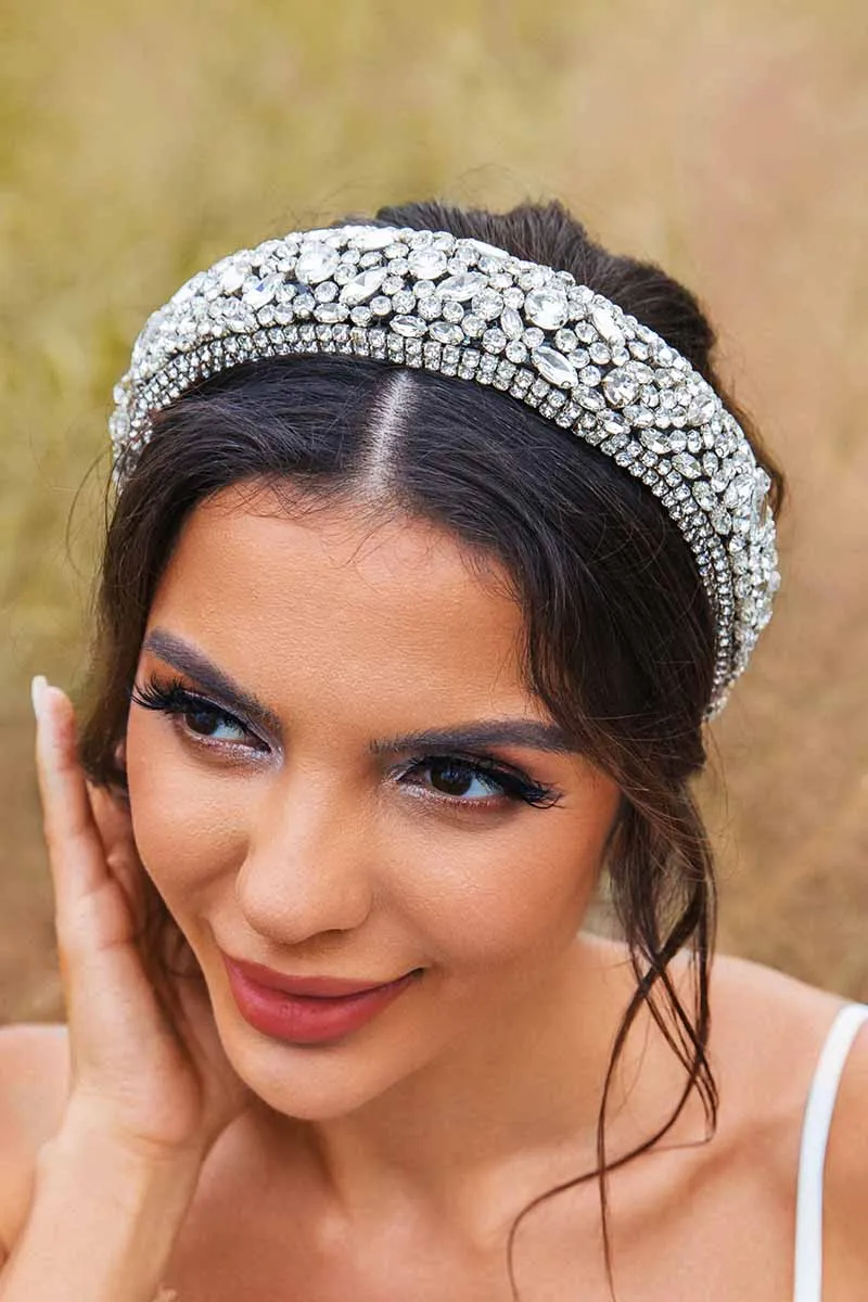 2025 White Rhinestones Headbands Jewelled Wide Diamond Bridal Hair Accessories