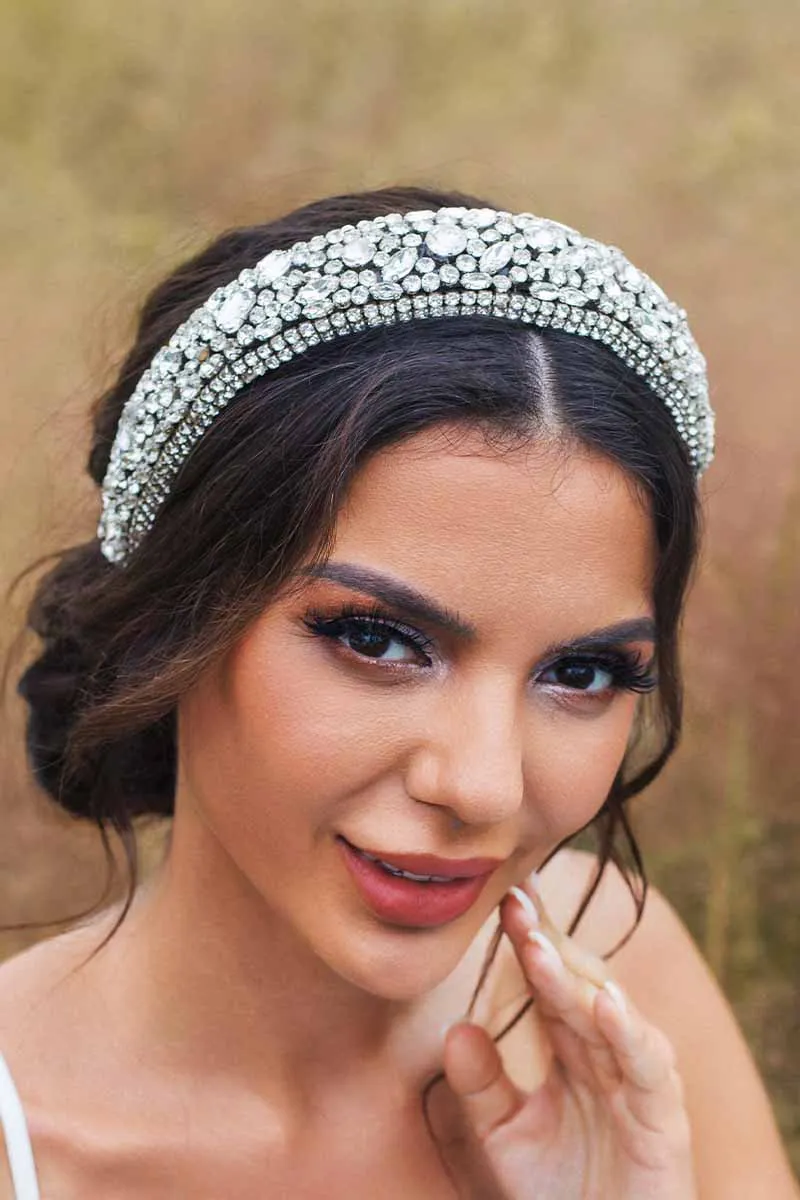 2025 White Rhinestones Headbands Jewelled Wide Diamond Bridal Hair Accessories