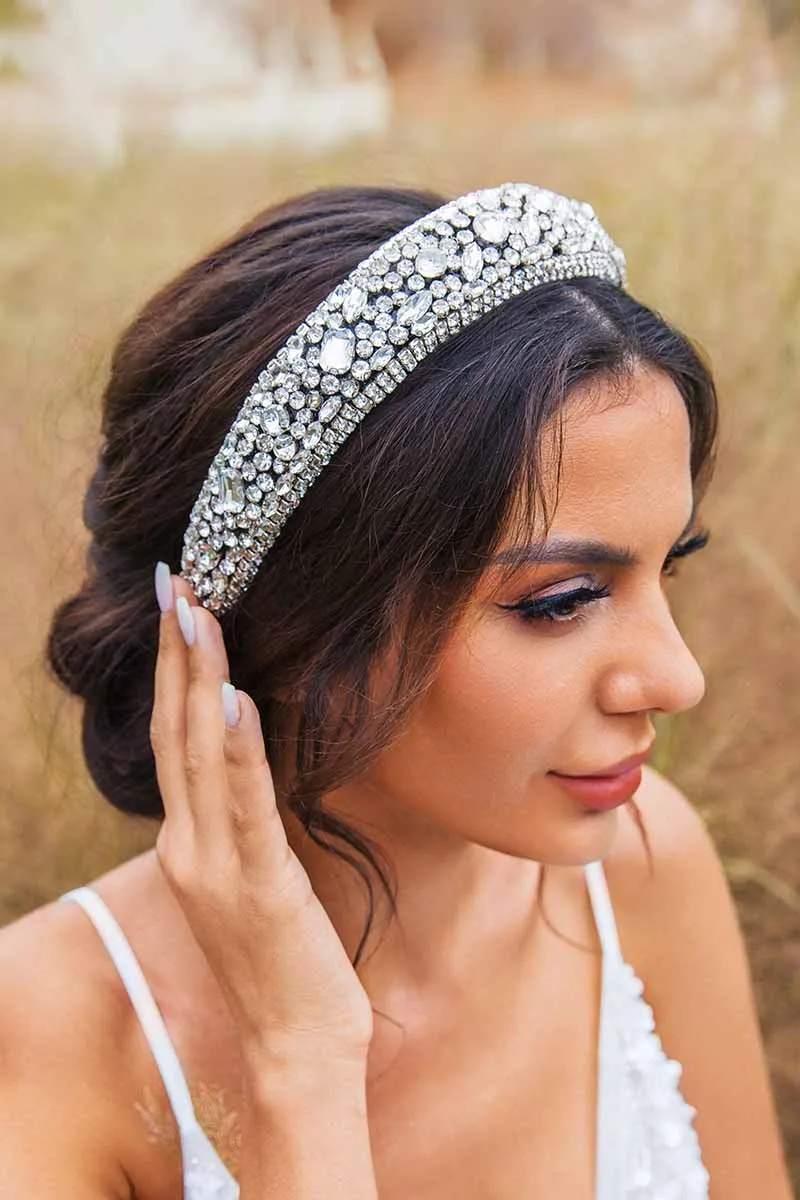 2025 White Rhinestones Headbands Jewelled Wide Diamond Bridal Hair Accessories