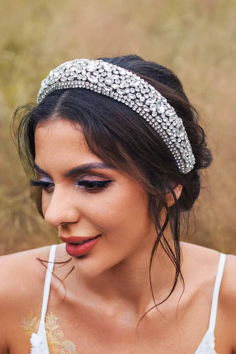 2025 White Rhinestones Headbands Jewelled Wide Diamond Bridal Hair Accessories