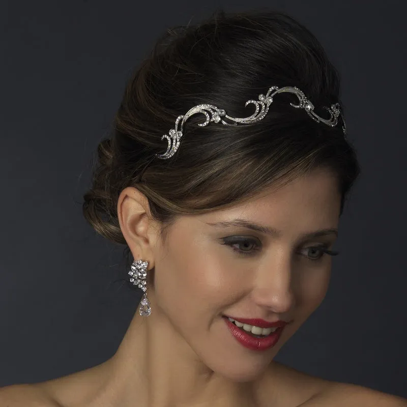 Antique Silver Crystal Bridal Vine Headband