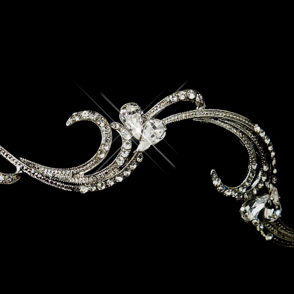 Antique Silver Crystal Bridal Vine Headband