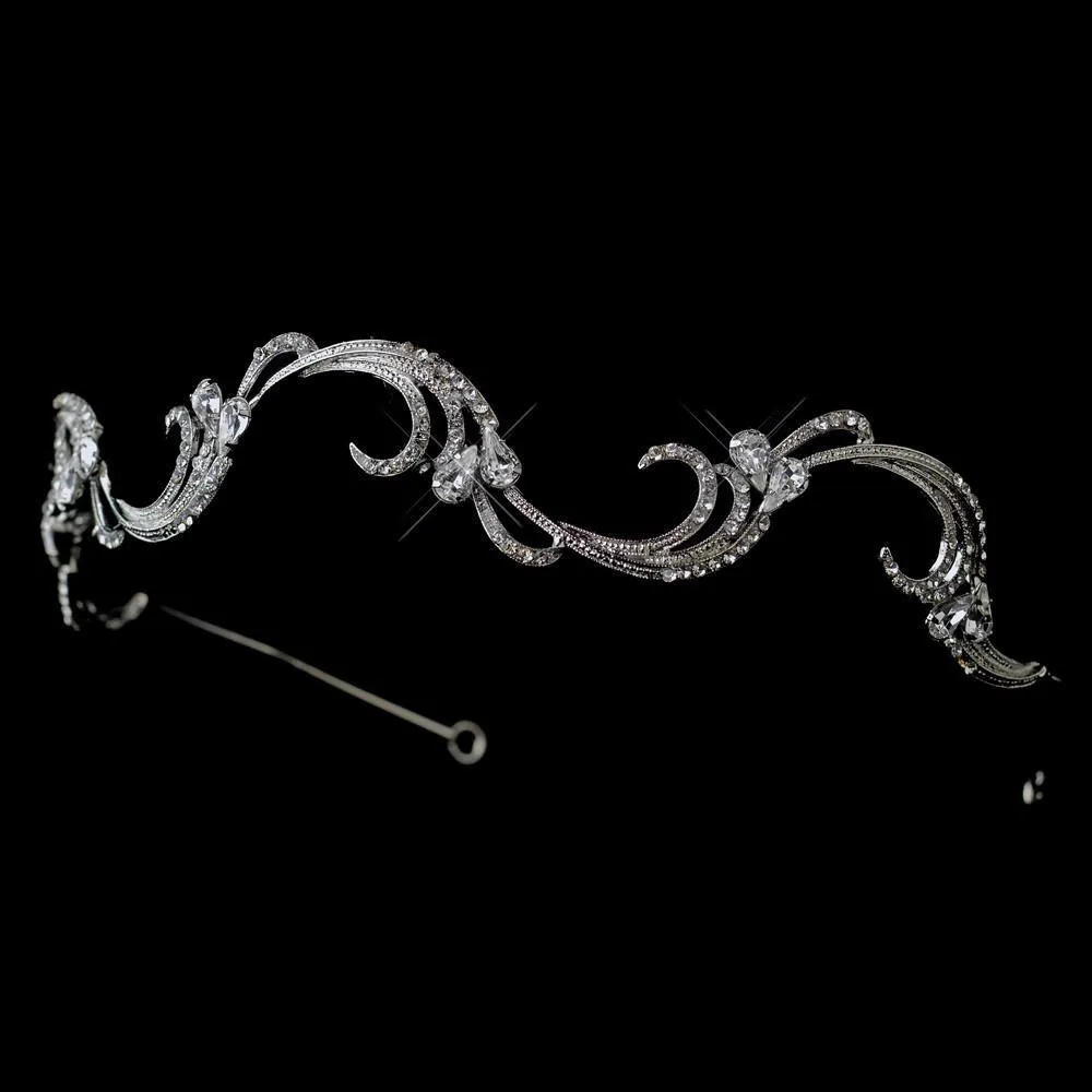 Antique Silver Crystal Bridal Vine Headband