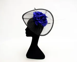 Black Disc Fascinator With Cobalt Blue Flower