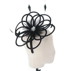 Black Satin & Pearl Looped Fascinator