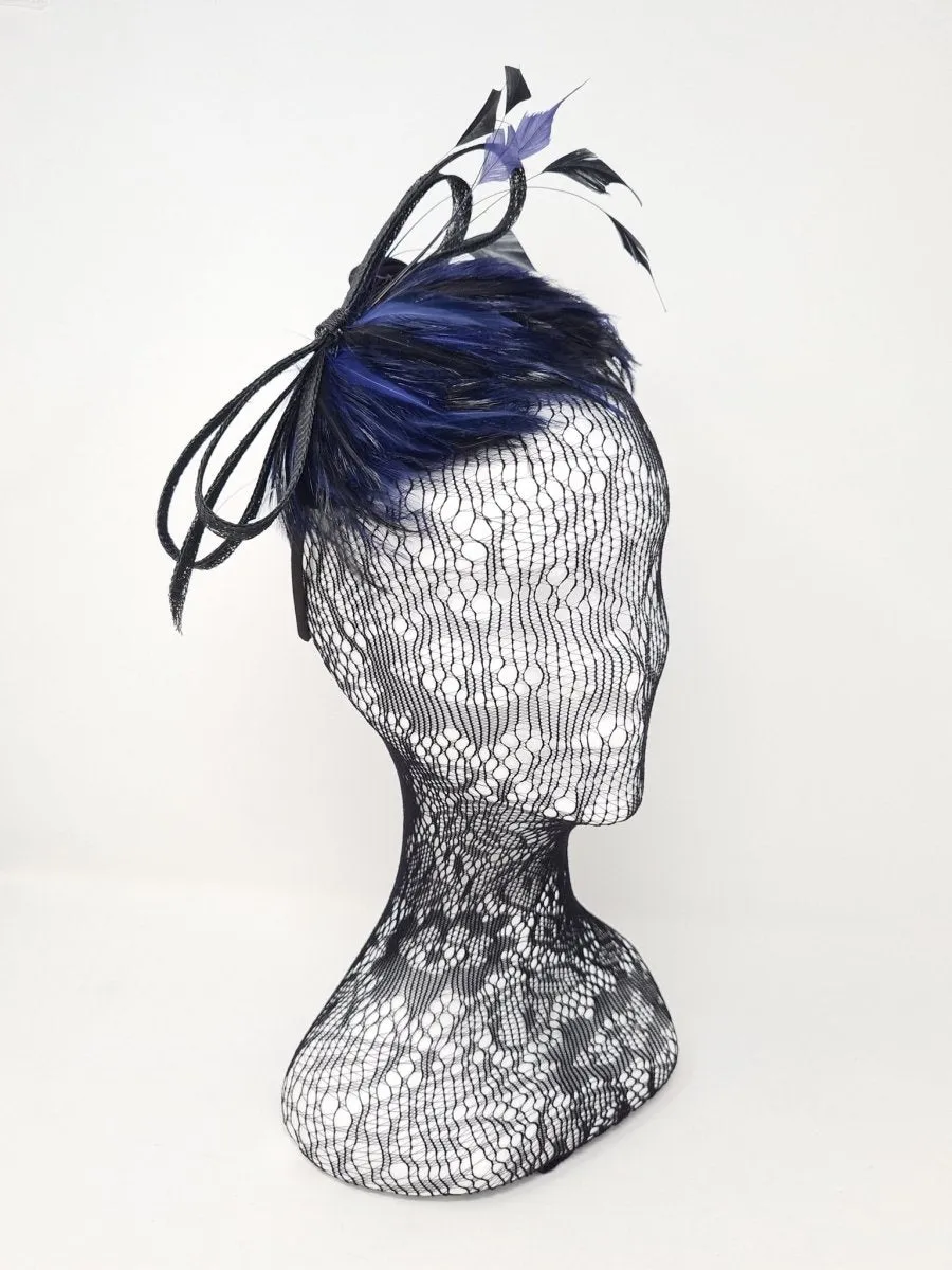 Blue & Black Feather Hairband Fascinator