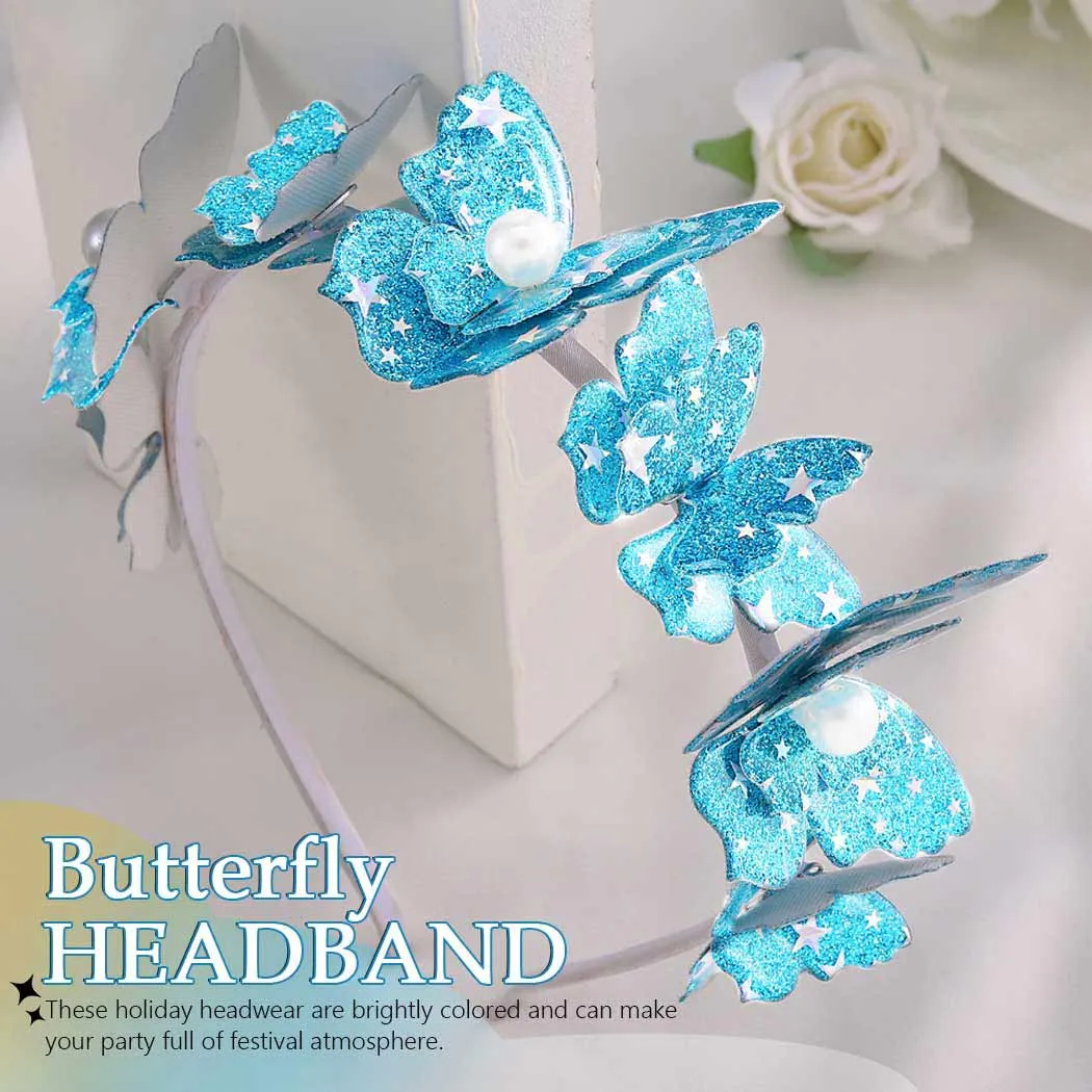 Blue Butterfly Headband | Pearl Hair Band for Girls