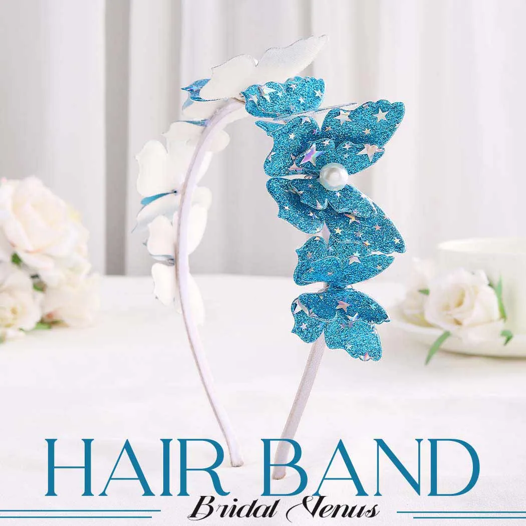 Blue Butterfly Headband | Pearl Hair Band for Girls