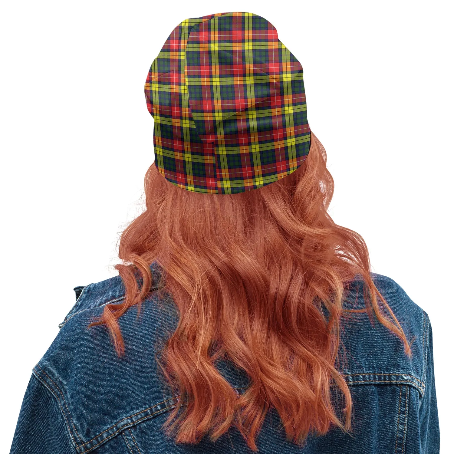 Buchanan Modern Tartan Beanies Hat with Family Crest