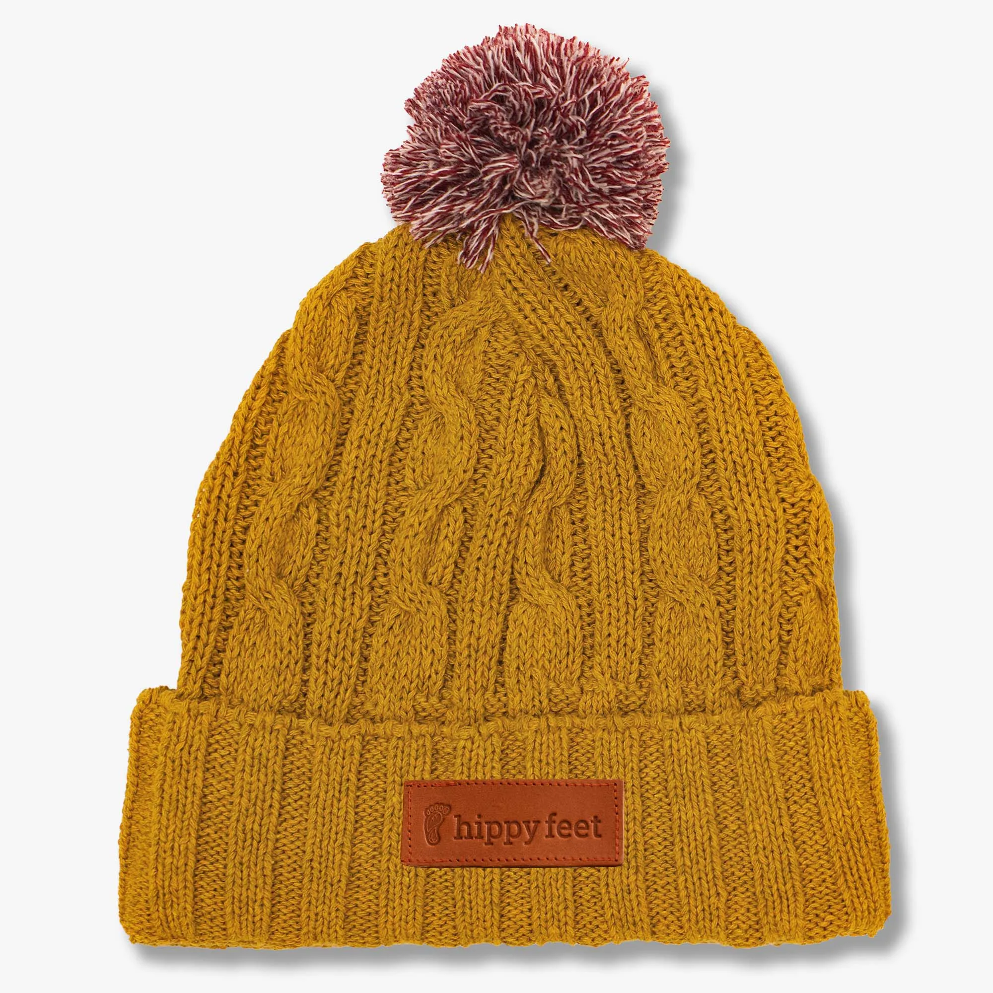 Cable Knit Pom Beanie - Mustard