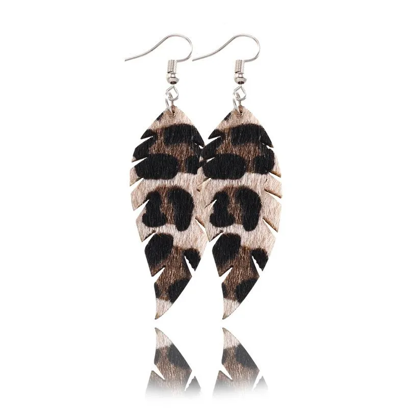 Casual Style Leopard Leather Earrings