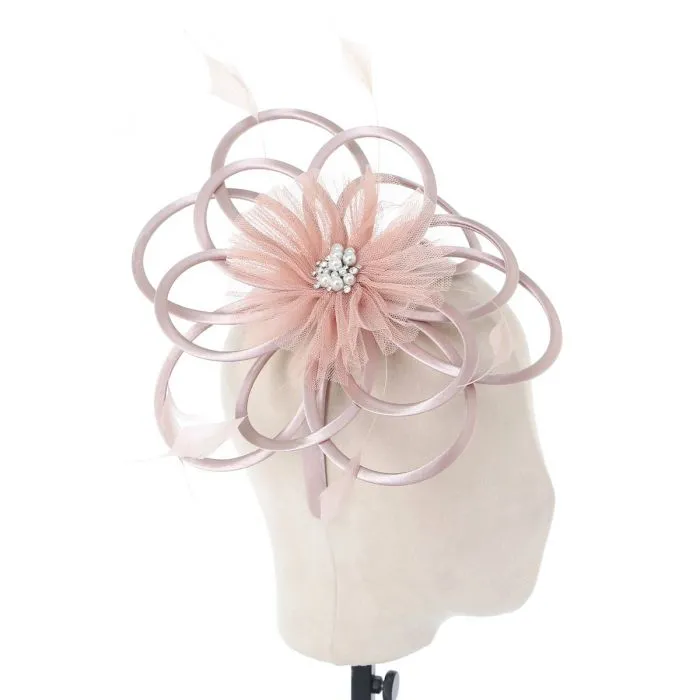 Champagne Blush Satin & Pearl Looped Fascinator