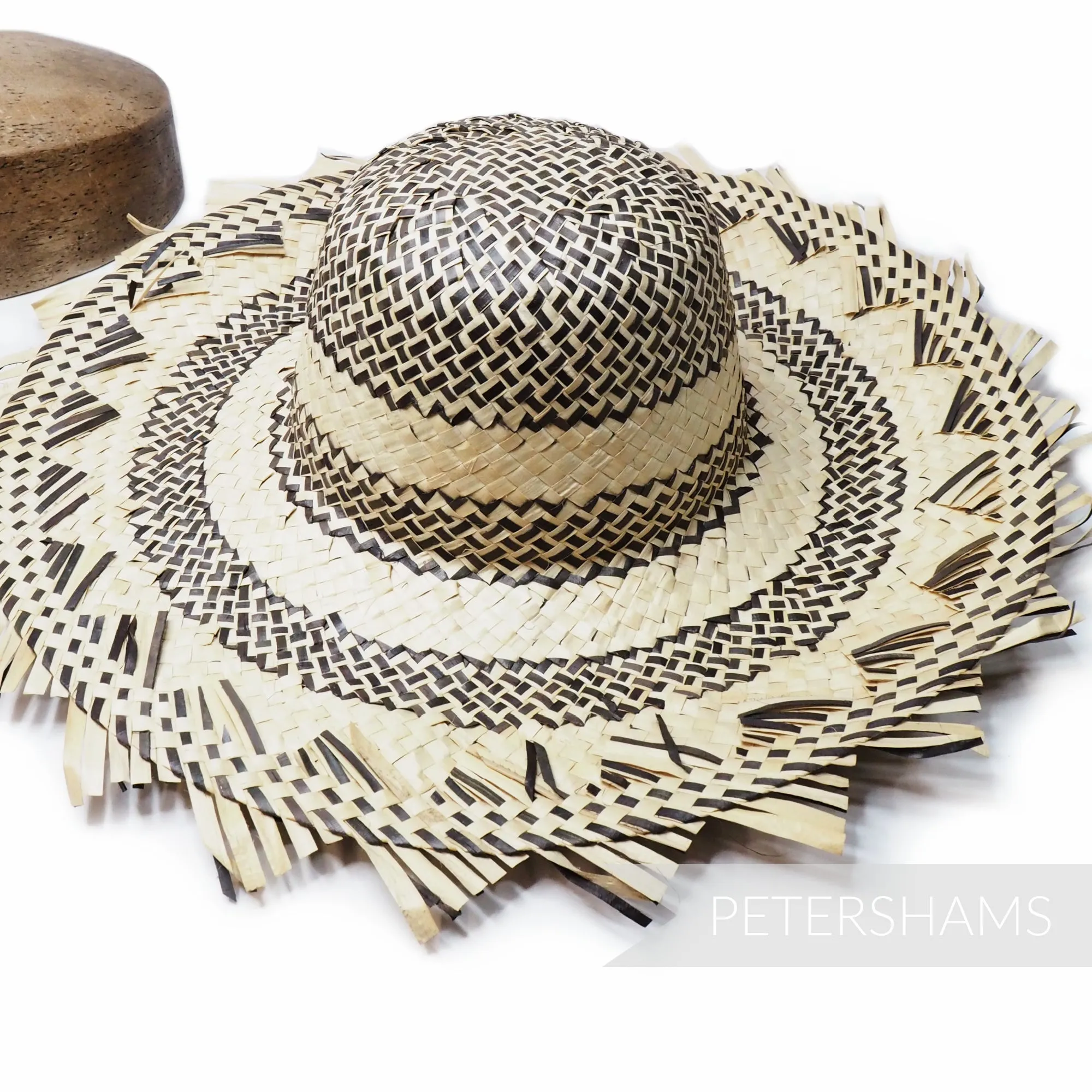 Decorative Edge Black and Natural Straw Capeline Hat Body - 12"