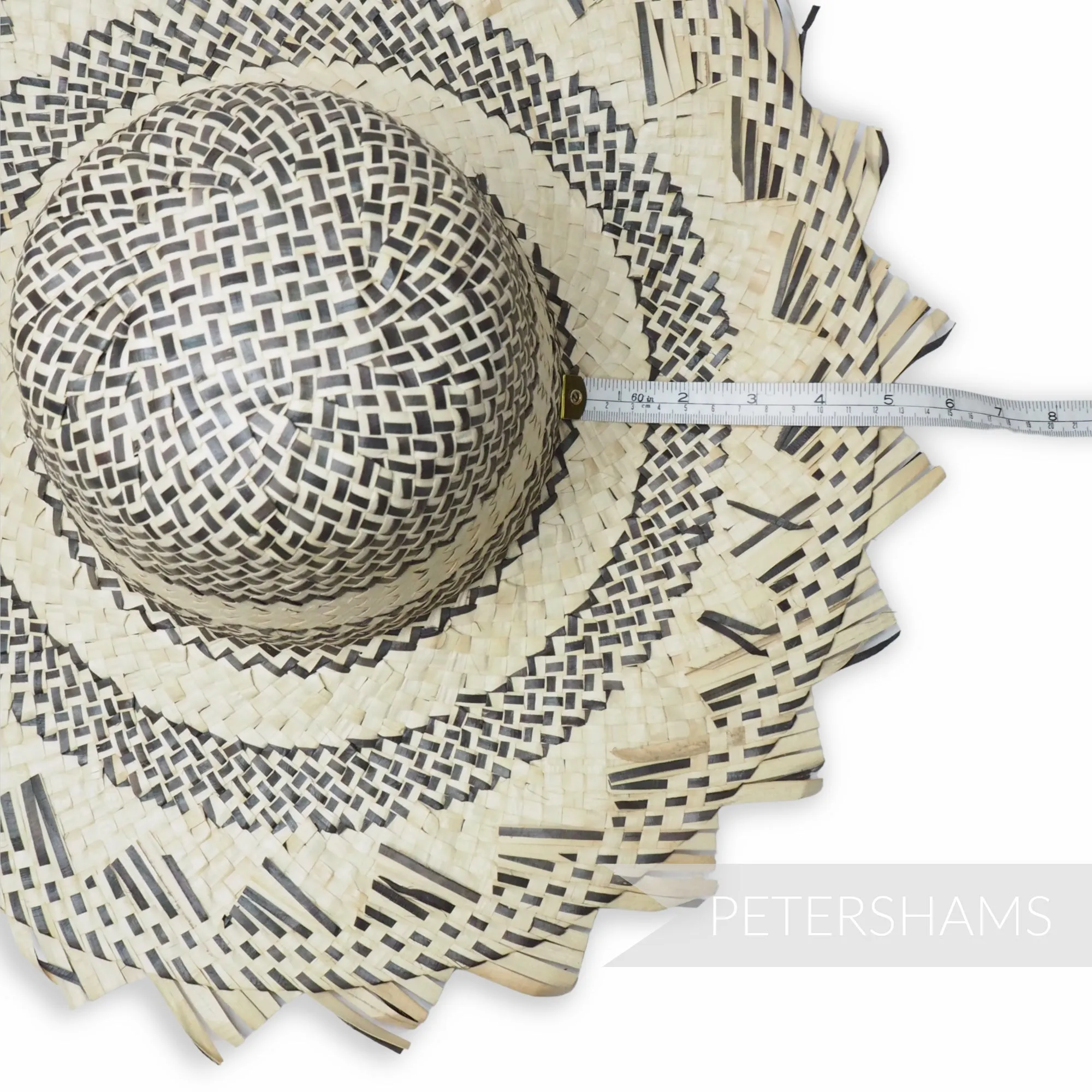 Decorative Edge Black and Natural Straw Capeline Hat Body - 12"