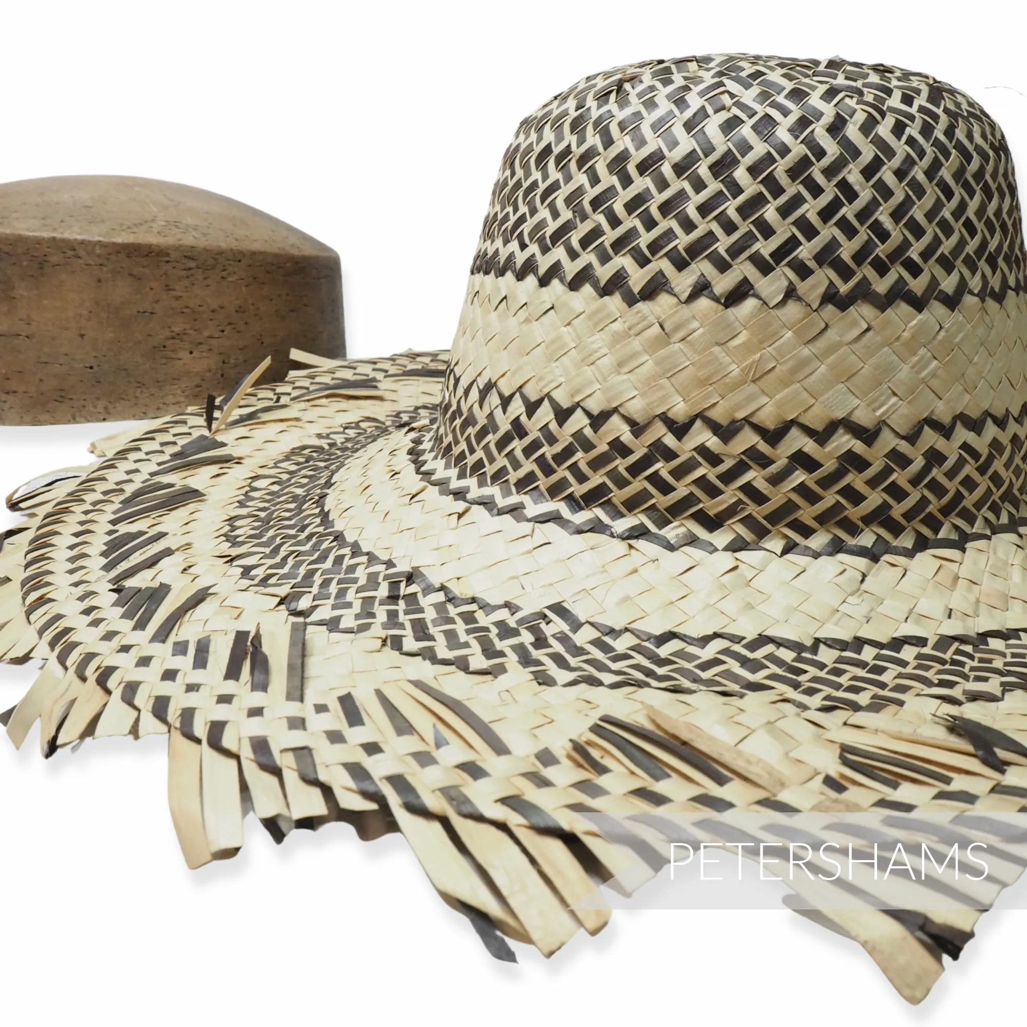 Decorative Edge Black and Natural Straw Capeline Hat Body - 12"