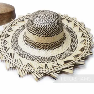 Decorative Edge Black and Natural Straw Capeline Hat Body - 12"