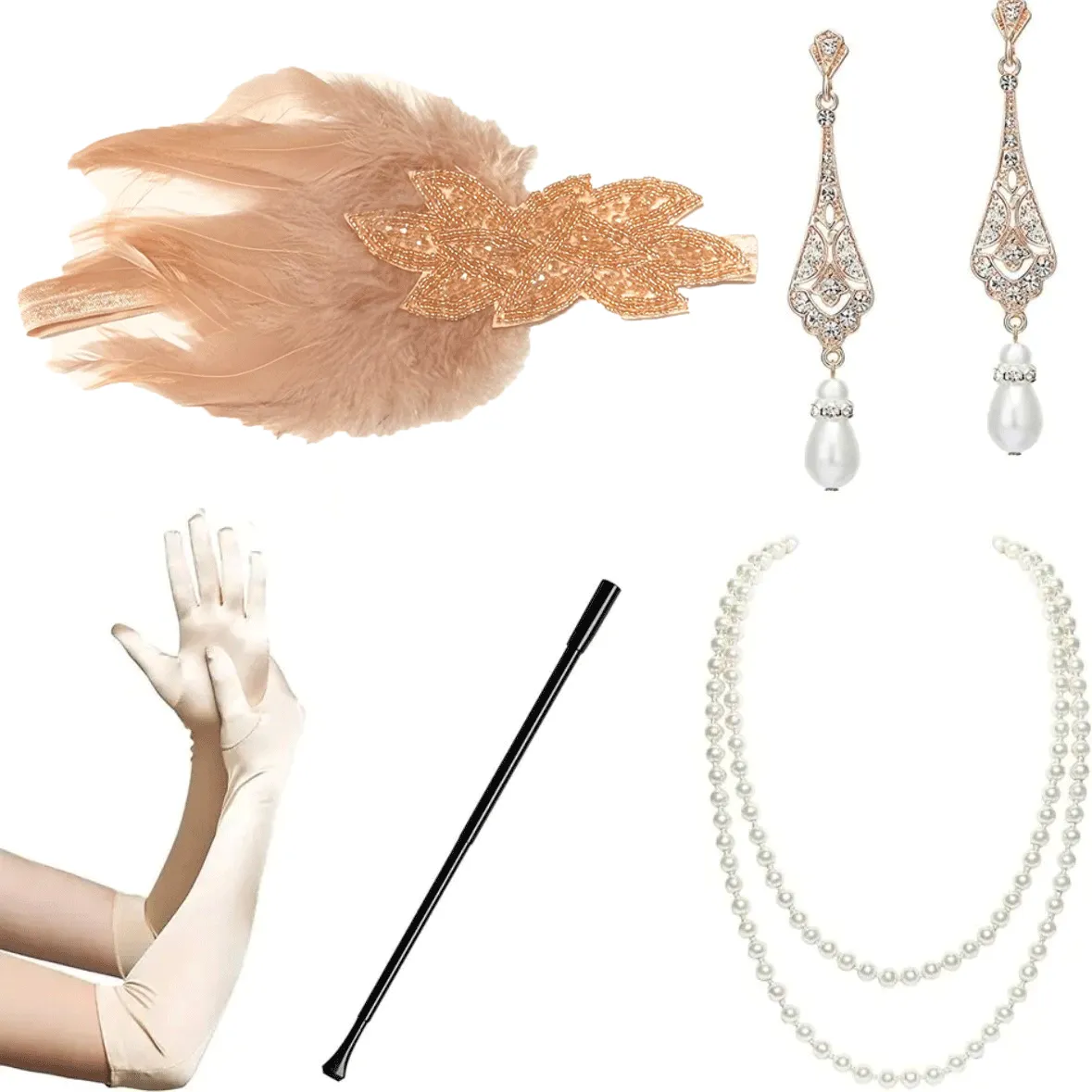 Great Gatsby 1920's Flapper Feather Costume Accessories 5pcs Set - Style 3