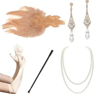 Great Gatsby 1920's Flapper Feather Costume Accessories 5pcs Set - Style 3