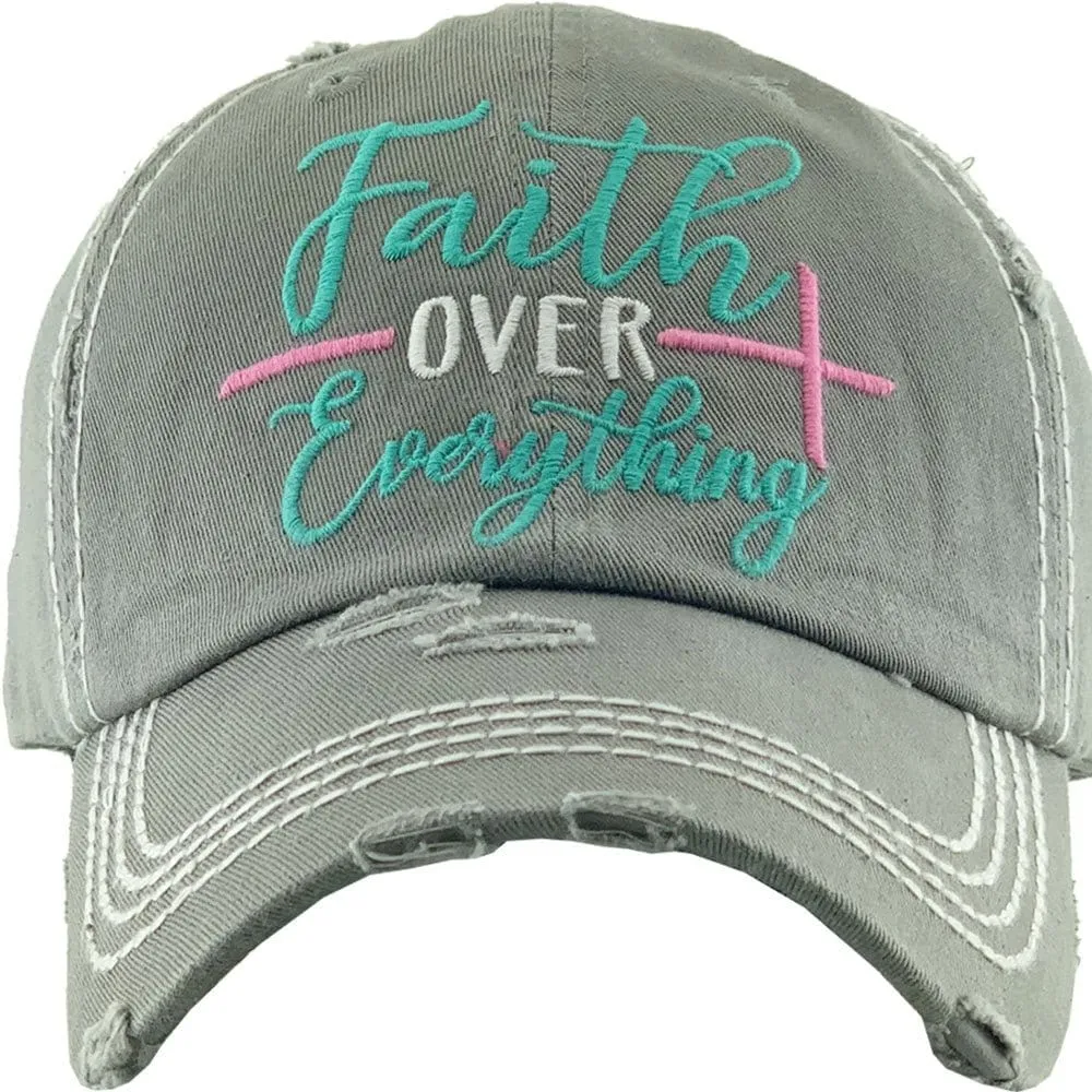 KBV1343 "Faith Over Everything" Vintage Washed Ball Cap