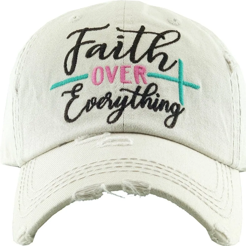 KBV1343 "Faith Over Everything" Vintage Washed Ball Cap