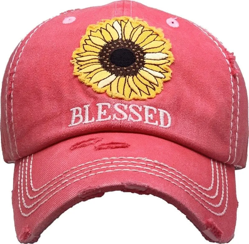 KBV1376 "Sunflower Blessed" Vintage Washed Baseball Cap