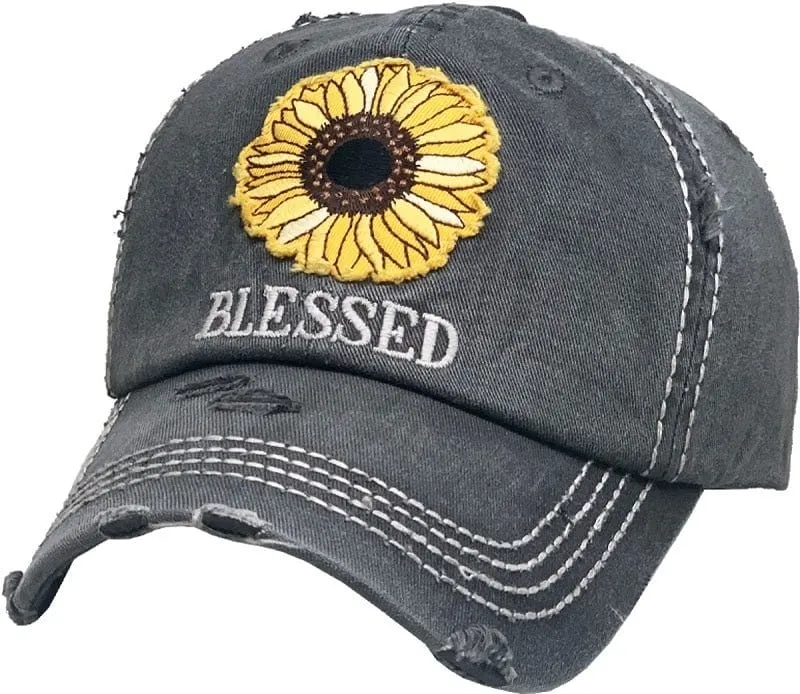 KBV1376 "Sunflower Blessed" Vintage Washed Baseball Cap