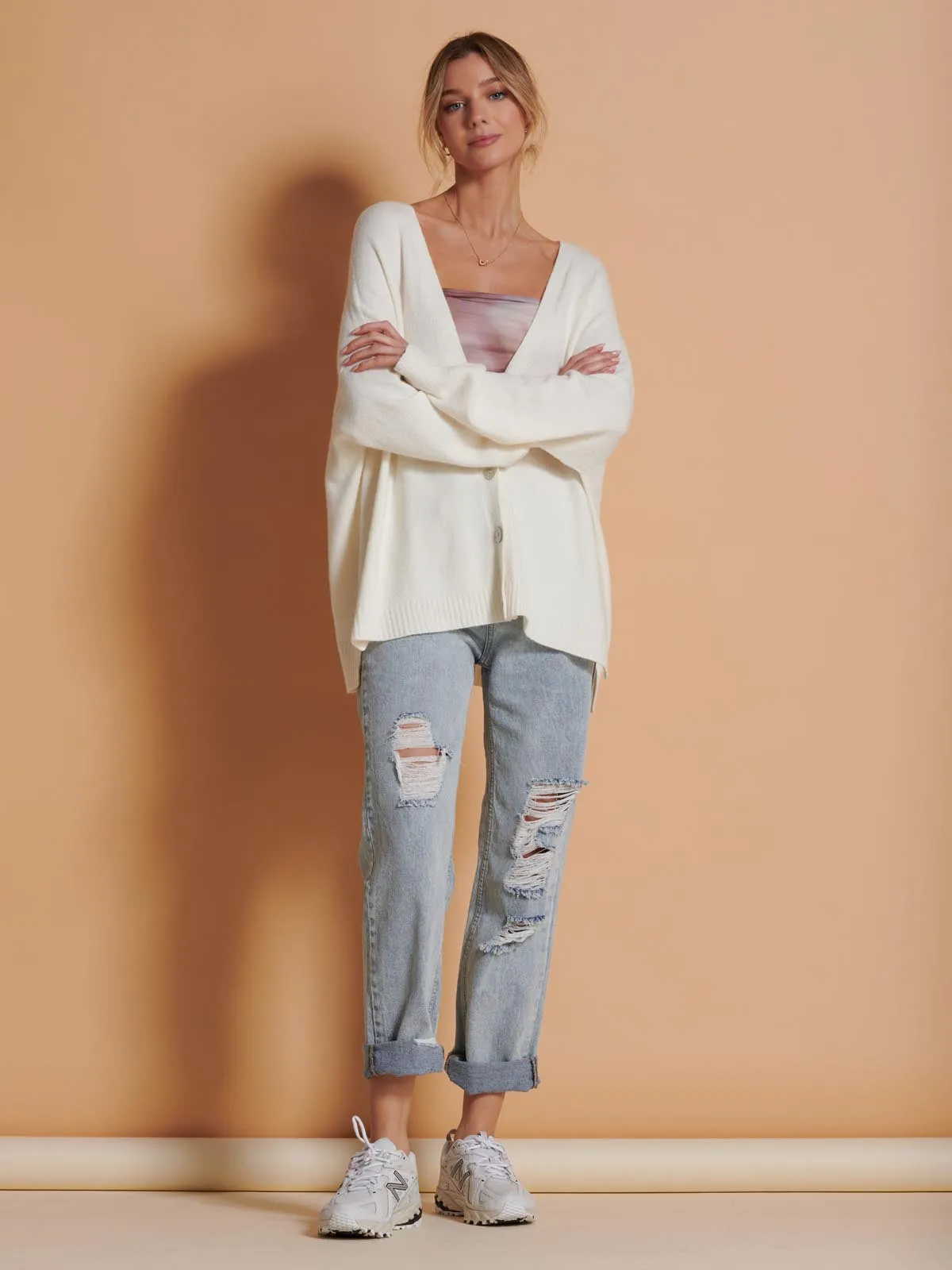 Made in Italy Soft Knit Shell Button Cardigan, Butter