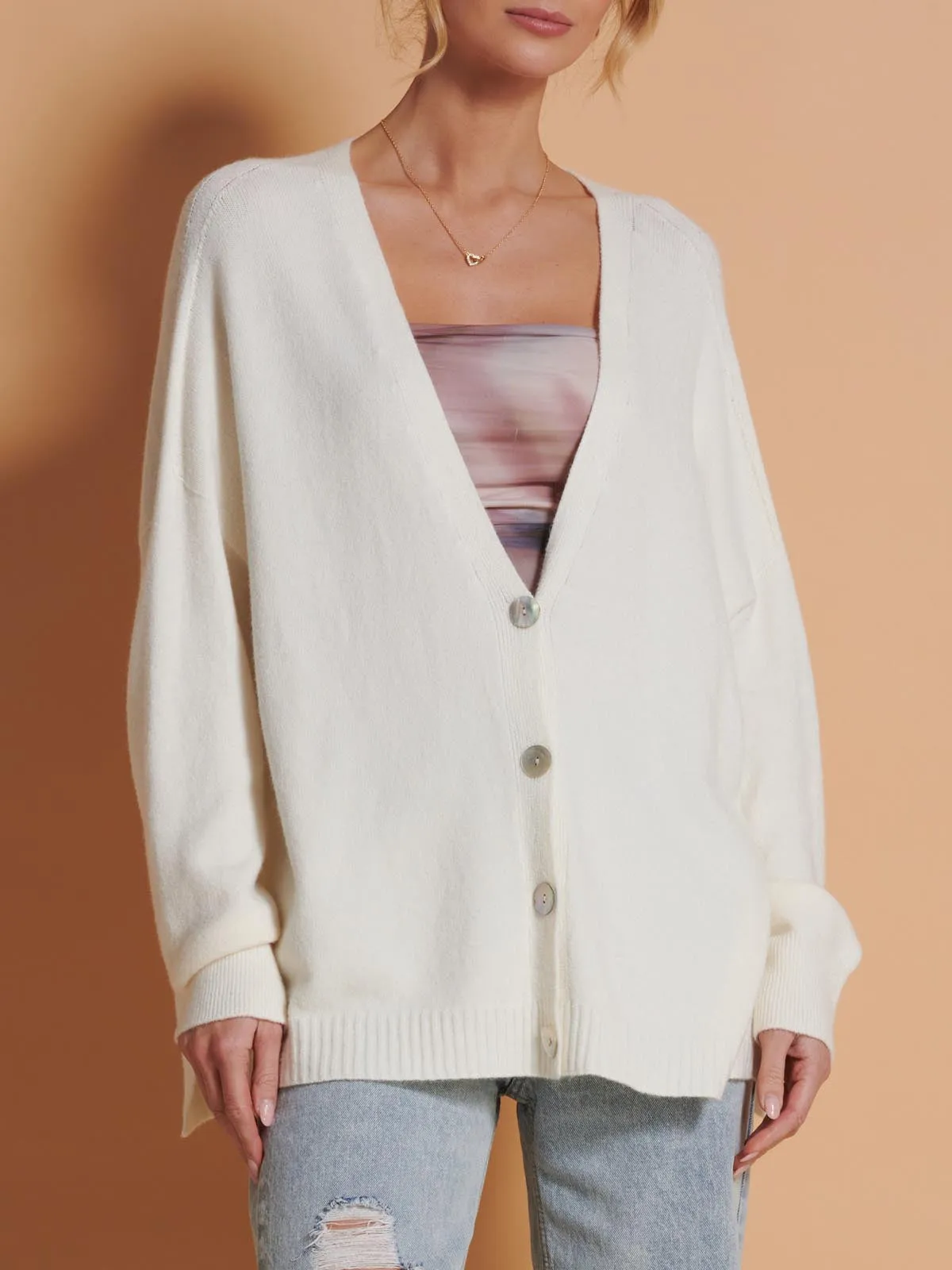 Made in Italy Soft Knit Shell Button Cardigan, Butter