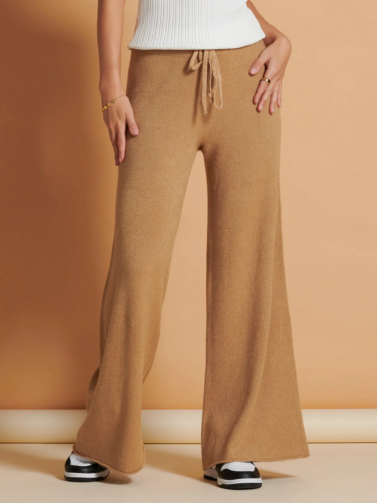 Made in Italy Wide Leg Soft Knit Trousers, Camel