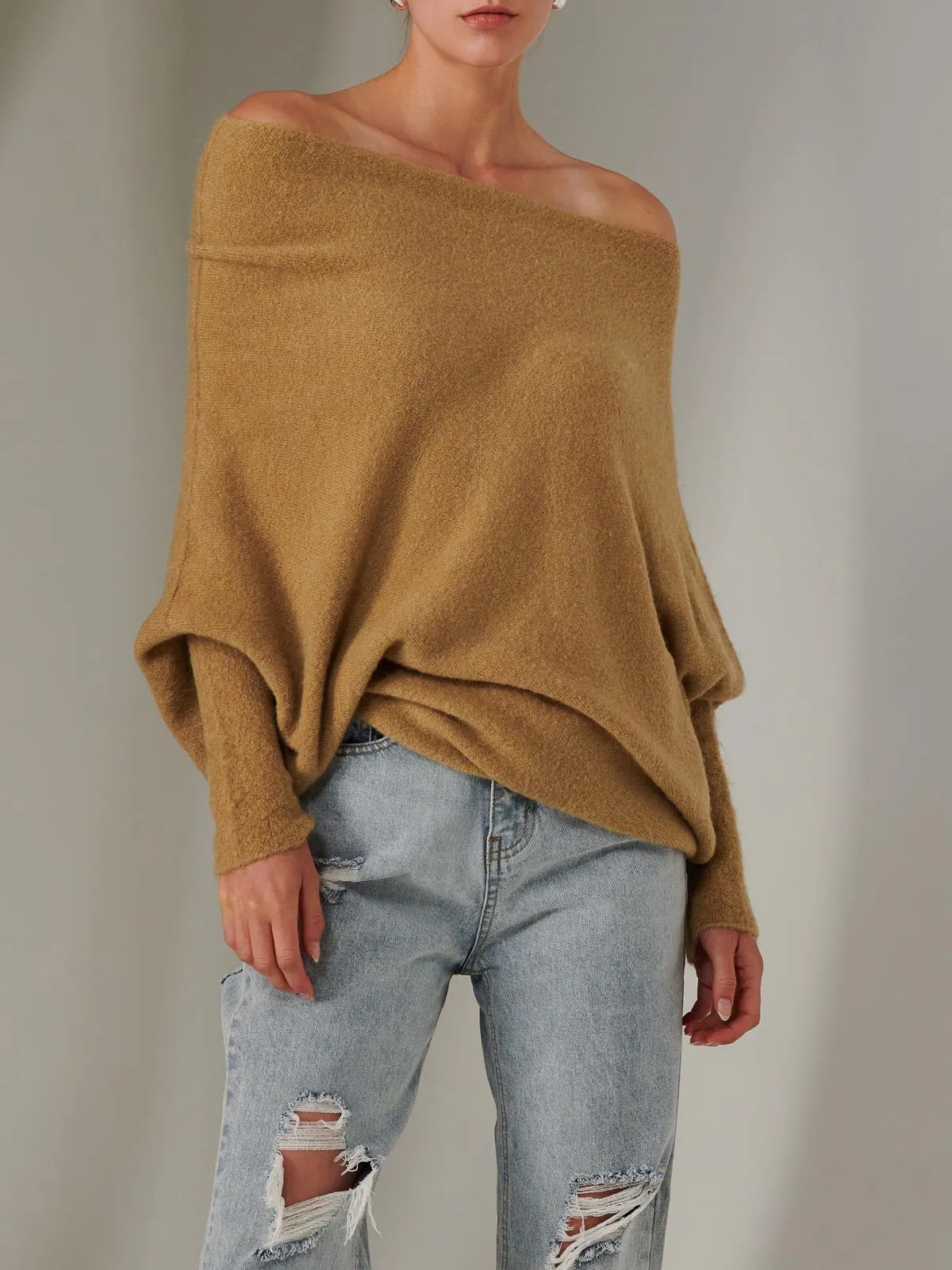 Made in Italy Wool Blend Asymmetric Knit Jumper, Almond