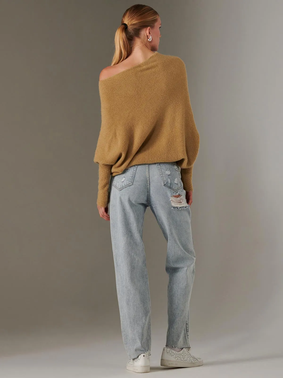 Made in Italy Wool Blend Asymmetric Knit Jumper, Almond