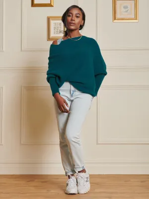 Made in Italy Wool Blend Asymmetric Knit Jumper, Peacock Blue