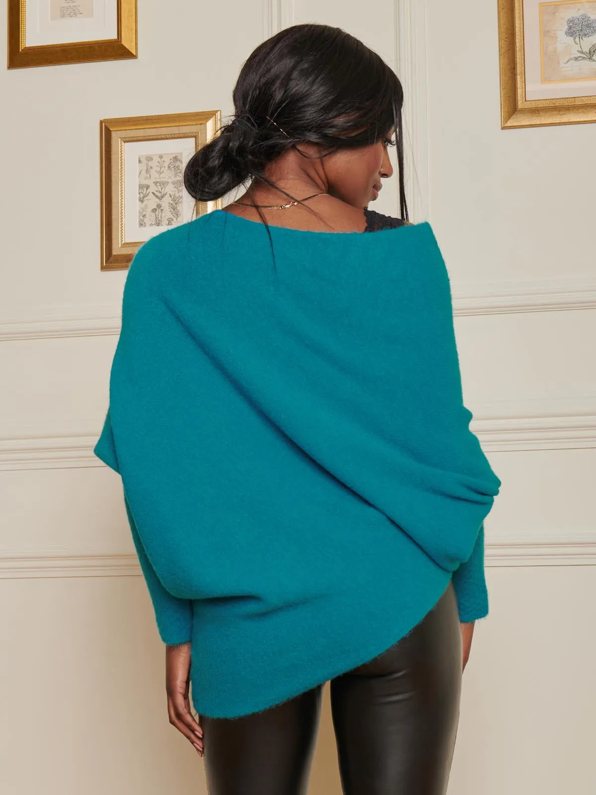 Made in Italy Wool Blend Asymmetric Knit Jumper, Turquoise
