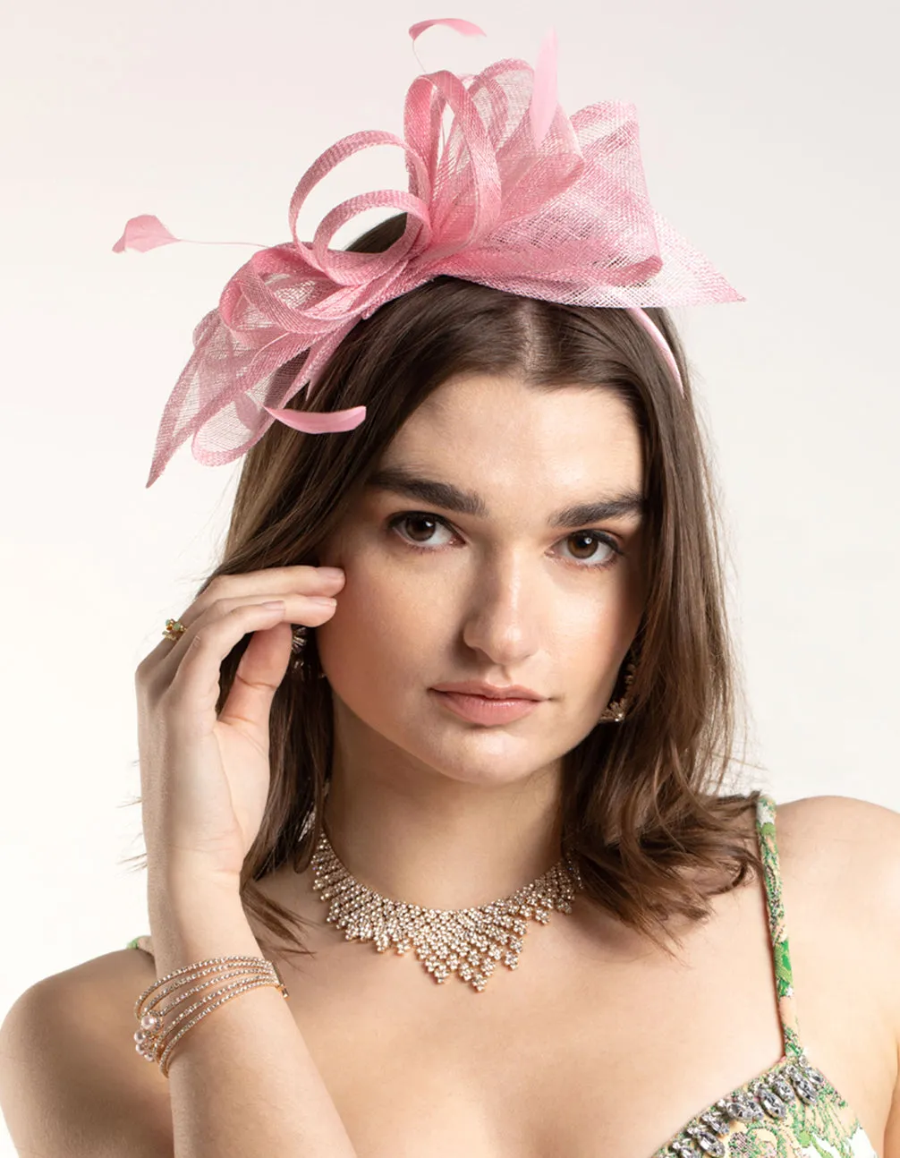 Pink Sinamay Petal Fascinator with Pearl Trim