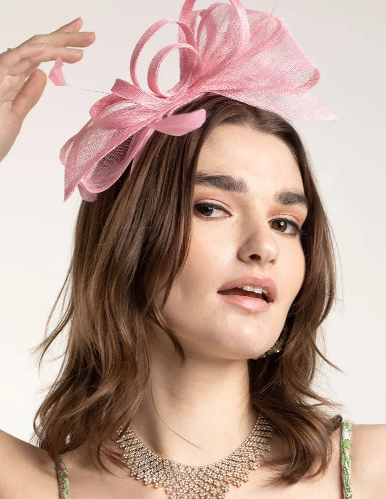 Pink Sinamay Petal Fascinator with Pearl Trim