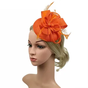Round Button Feather Headband Fascinator - Orange