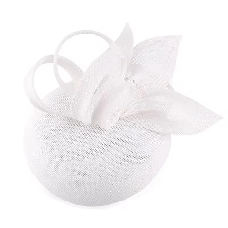 Sinamay Loop Round Button Headband Fascinator - White