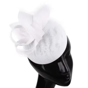 Sinamay Loop Round Button Headband Fascinator - White