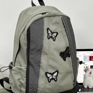 UAKISS  -  Contrast Color Men Trendy Students Backpacks High-capacity Vintage Butterfly Embroidery Schoolbags Women Casual Travel Backpack