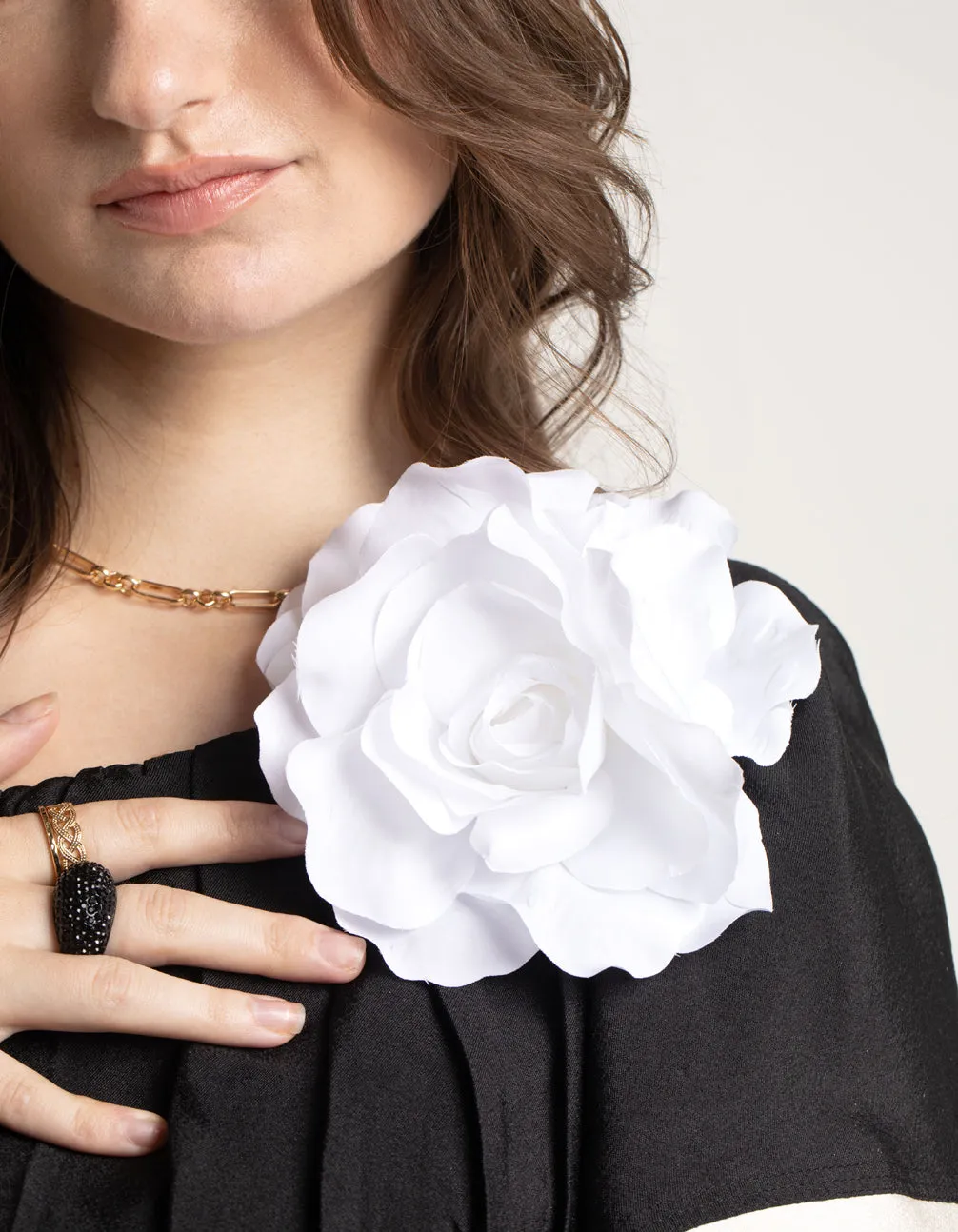 White Trio Rose Large Corsage Clip